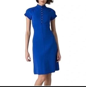 Diane Von Furstenberg Dizzy Blue Dress Size 6 Mandarin Collar Button Front Midi
